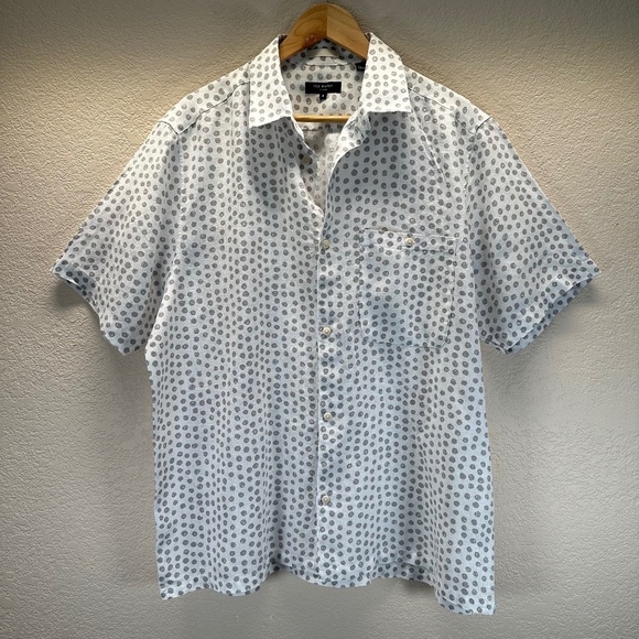 Ted Baker Linen Shirt Men Sz.5 US (XL - 42) Albert Button Up Chest Pocket Summer - Picture 1 of 15